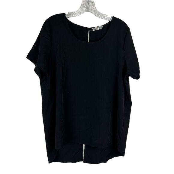 Pleione Womens Black Short Sleeve Top Size Large Chiffon Business Casual Work - Picture 1 of 7